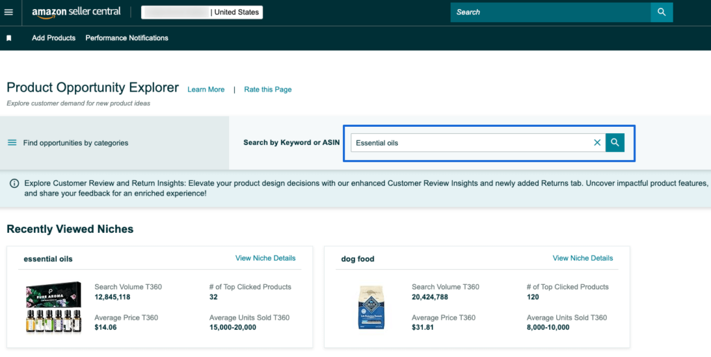 search keyword product opportunity explorer
