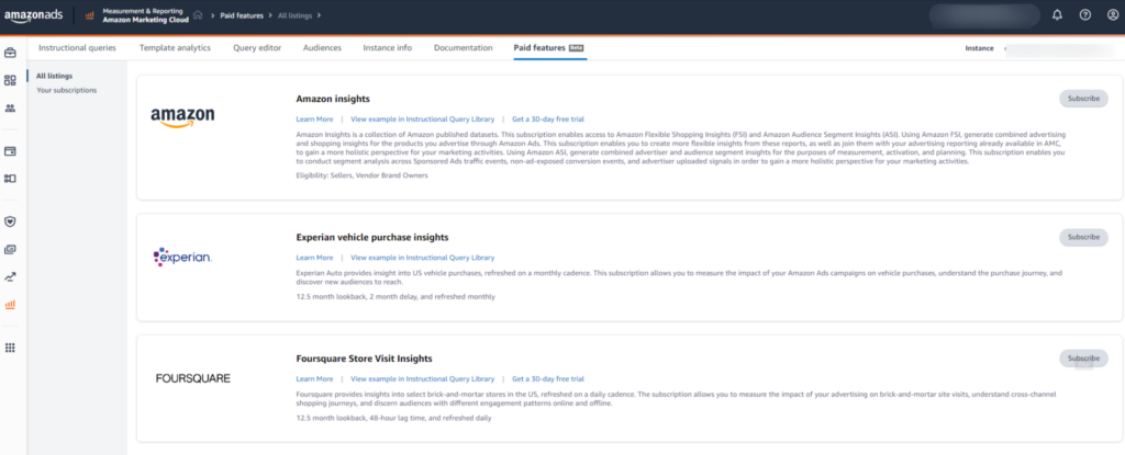 amazon marketing cloud paid features