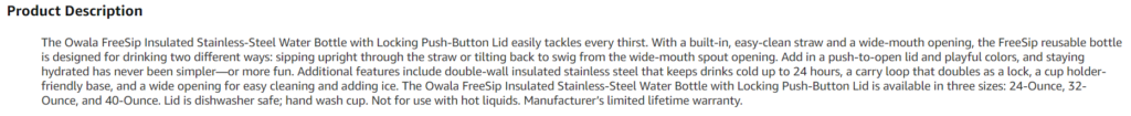 Amazon Product Description