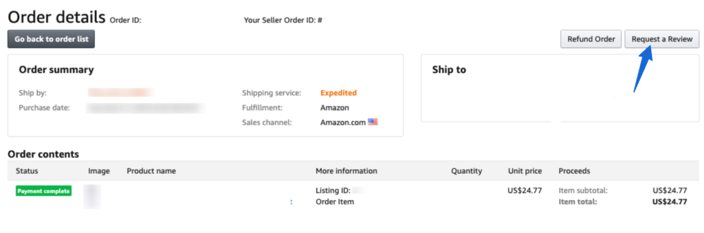 Amazon request a review button to get more reviews on Amazon